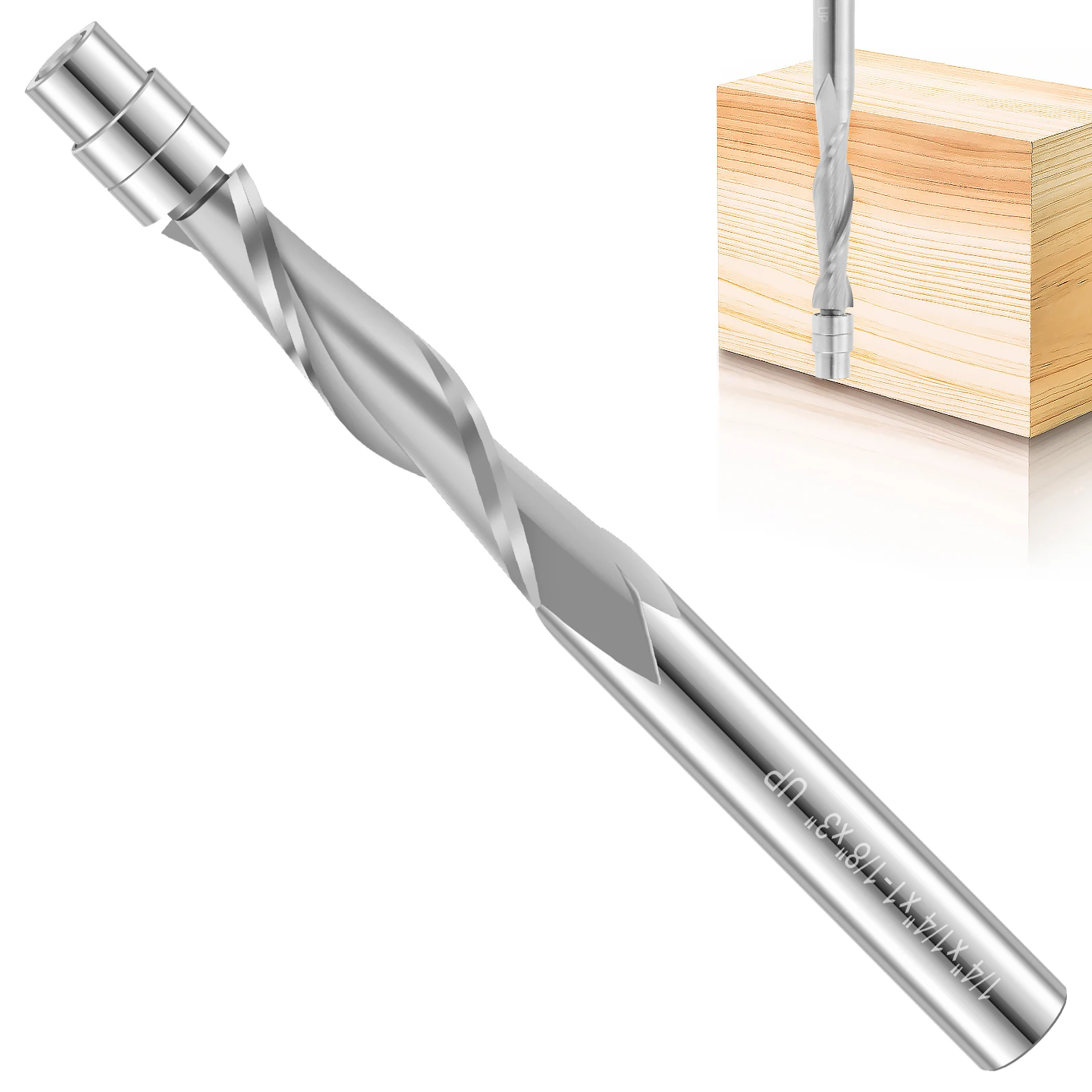 Upcut Spiral Flush Trim Router Bit Sturdy Carbide Flush Cut Router Bit with 1/4inch Shank Double Bearing Guide 1-1/8 Inch
Upcut Spiral Flush Trim Router Bit Sturdy Carbide Flush Cut Router Bit with 1/4inch Shank Double Bearing Guide 1-1/8 Inch