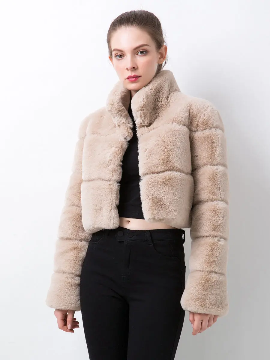 

2024 winter New Solid color temperament Fur Imitation Fur Women's Coat Imitation Fox Hair Horizontal Splicing Fur fashion top