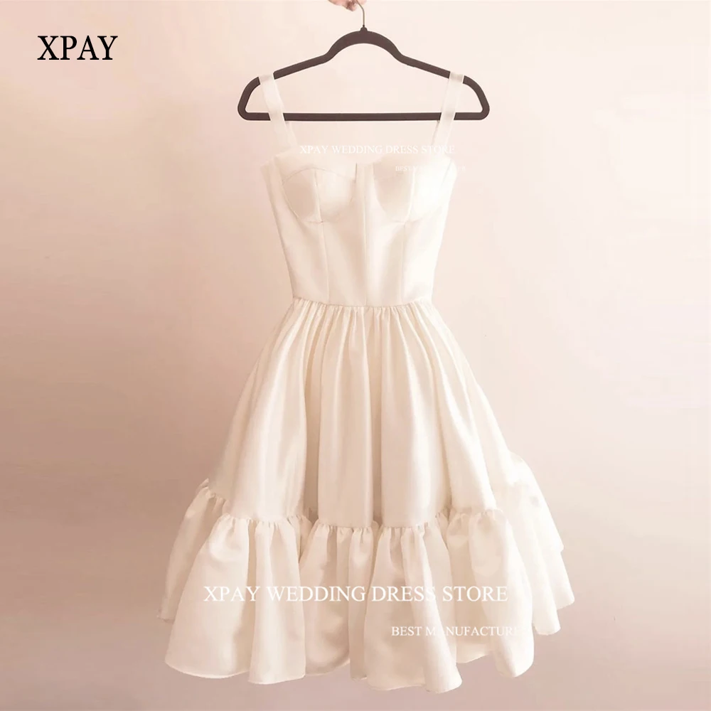 

XPAY Simple White Short Party Dresses Straps Sweetheart Tiered Pleats Knee Length Formal Evening Gowns Homecoming Dress