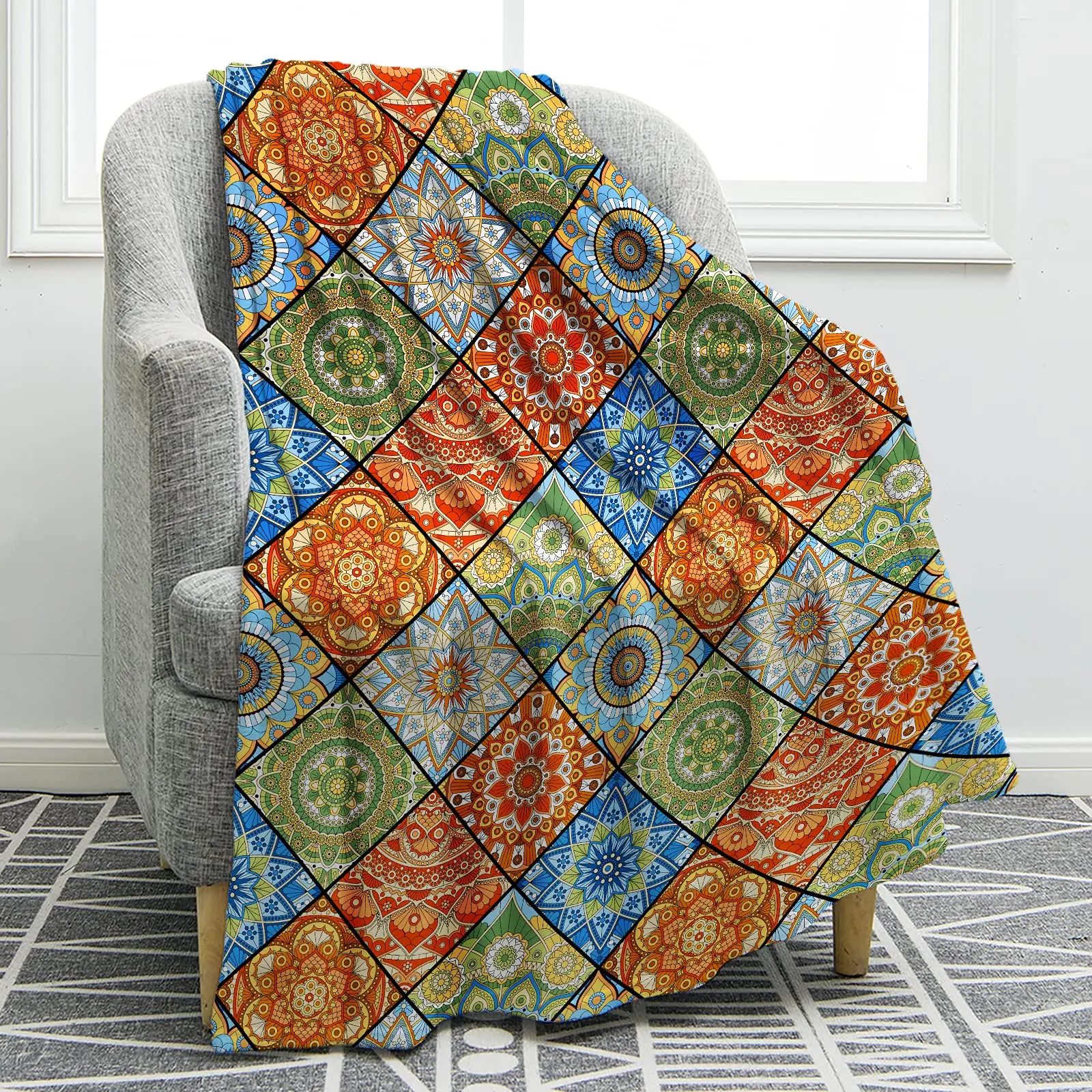Colorful Patchwork Flower Mandala Blanket Lightweight Soft Warm Print Throw Blanket for Kids Adult
Colorful Patchwork Flower Mandala Blanket Lightweight Soft Warm Print Throw Blanket for Kids Adult