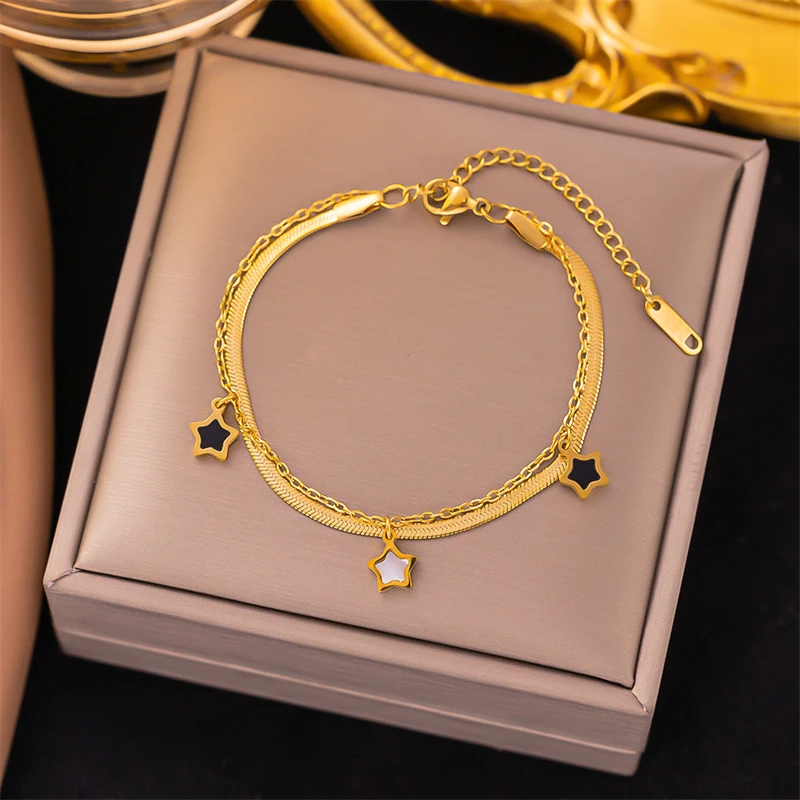 Gold Color Pentagram Star Bracelet For Women Retro Double Layer Hip Hop Style Lobster Clasp Chain Bracelet Fine Jewelry Gift
Gold Color Pentagram Star Bracelet For Women Retro Double Layer Hip Hop Style Lobster Clasp Chain Bracelet Fine Jewelry Gift