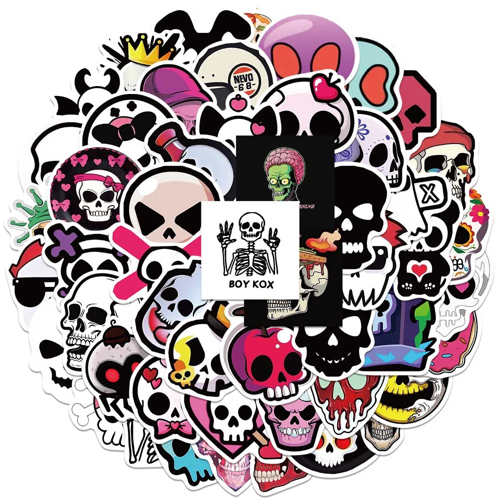 

52pcs Vinyl Laptop Decals Cute Cartoon Skulls Stickers For Luggage Guitar Phone Skateboard Notebook Waterproof Graffiti