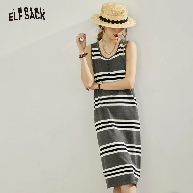 ELFSACK French Striped Ice Silk Dresses Women 2023 Spring Sleeveless Loose Casual Knitted Dress
ELFSACK French Striped Ice Silk Dresses Women 2023 Spring Sleeveless Loose Casual Knitted Dress