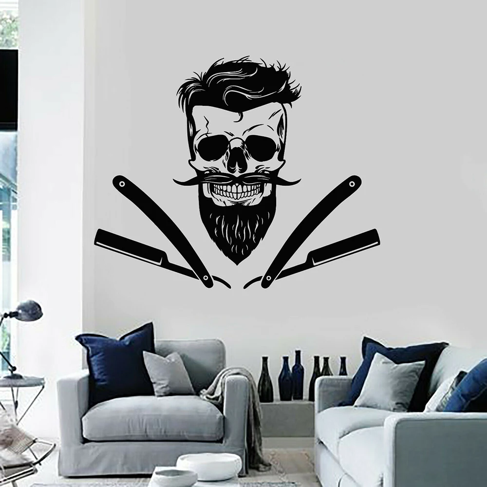Hair Salon Vinyl Wall Decal Barbershop Barber Shaving Skull Haircut Wall Stickers Barbershop Decoration Removable Mural A322
Hair Salon Vinyl Wall Decal Barbershop Barber Shaving Skull Haircut Wall Stickers Barbershop Decoration Removable Mural A322