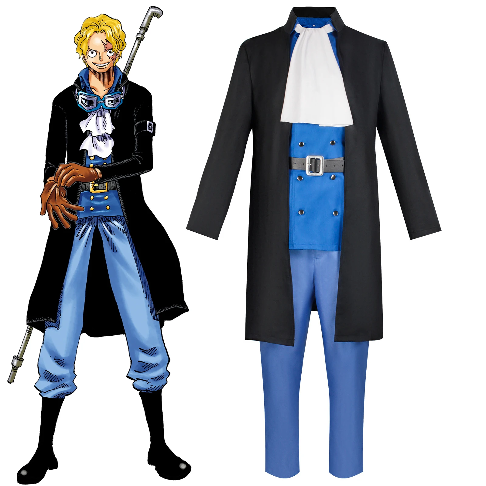 

Hot Anime Sabo Cosplay Costume Men's Blue Full Set Trench Knight Uniform Suit Halloween Carnival Party Outfits Comic Con Cos