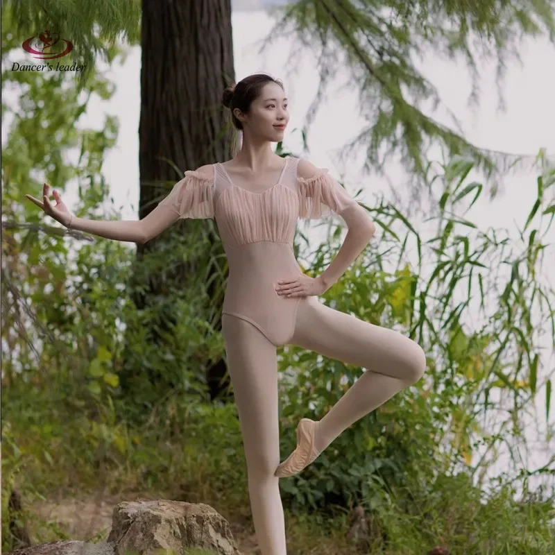 

Ballet Costume Leotard for Woman Ruffled Mesh Shoulder-Shoulder Gymnastics Tight Clothes Performance dress Aerial Yoga Costume
