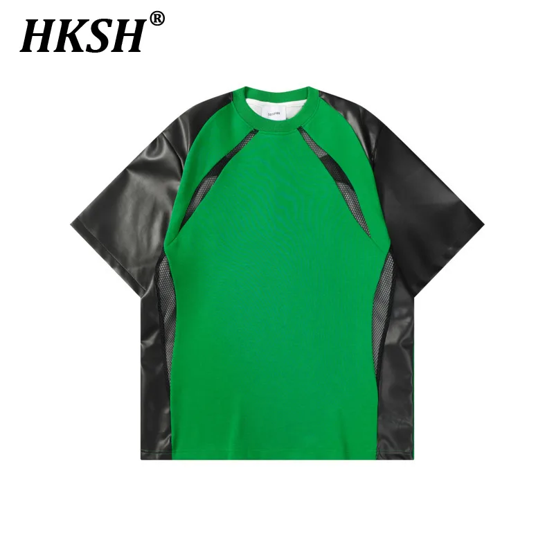 

HKSH Men's Tide Streetwear Summer New Tees Chic Niche Punk Color Contrast Mesh Design T-shirt Fashion Dark Patchwork Tops HK1047