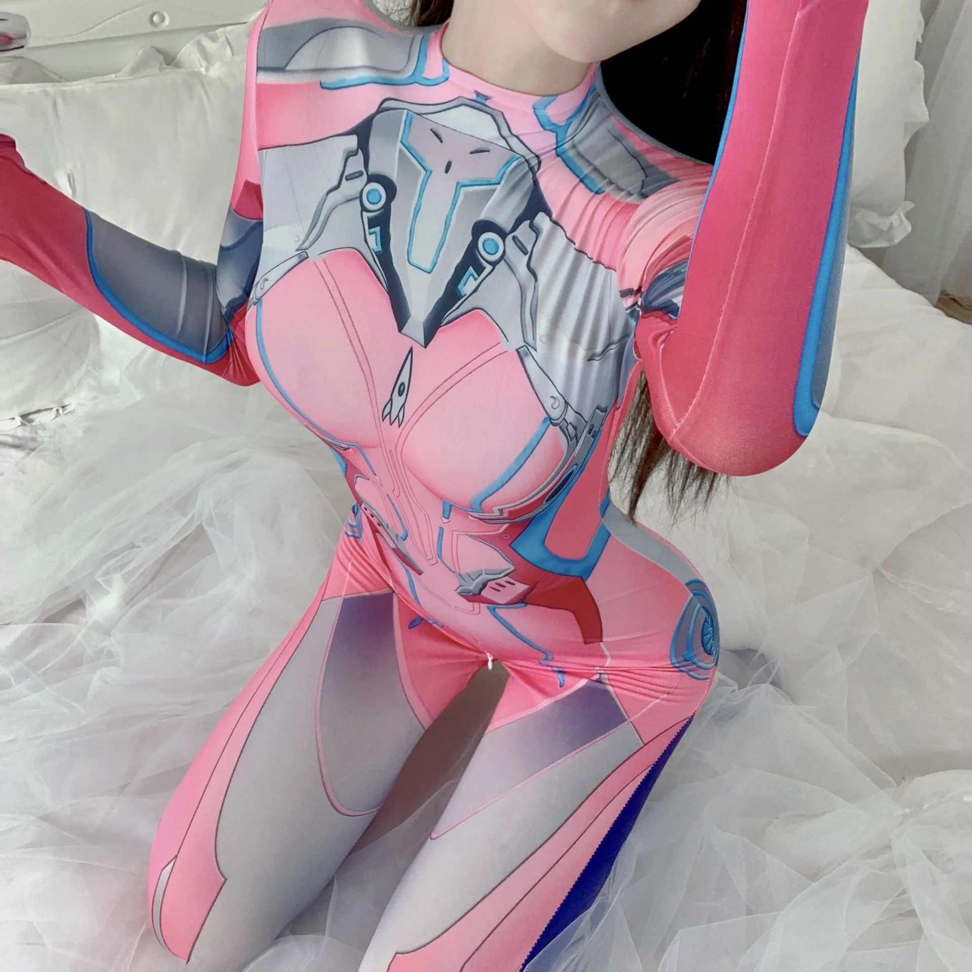 

Pink 3D Printing Women's Cosplay Tights Conjoined Fashion Sexy Lingerie Bodysuit Hottie Animation Role Playing Zipper Jumpsuits