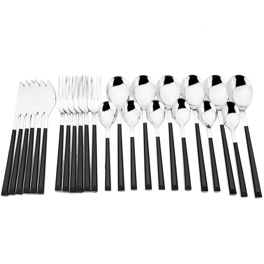 24pcs Black Imitation Wooden Handle Cutlery Set Stainless Steel Dinnerware Tableware Set Knives Forks Spoon Silverware with Rack
24pcs Black Imitation Wooden Handle Cutlery Set Stainless Steel Dinnerware Tableware Set Knives Forks Spoon Silverware with Rack
