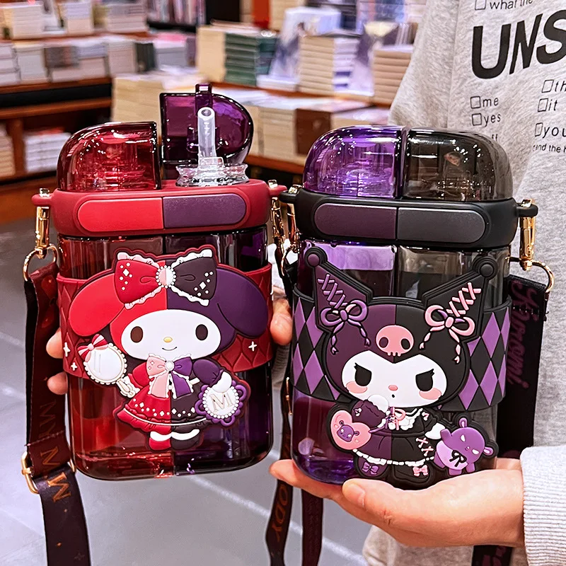 

Hellokitty Sanrios Anime Straw Cup Cartoon Kuromi Large Capacity Double Drinking Cup Kawaii Cinnamoroll Outdoor Water Cup Gift