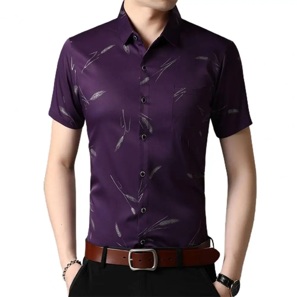Fashion Men Dress Shirt Short Sleeve Buttons Pocket Wheat Pattern Polyester Male Slim Blouse Shirt Top Casual Business
Fashion Men Dress Shirt Short Sleeve Buttons Pocket Wheat Pattern Polyester Male Slim Blouse Shirt Top Casual Business