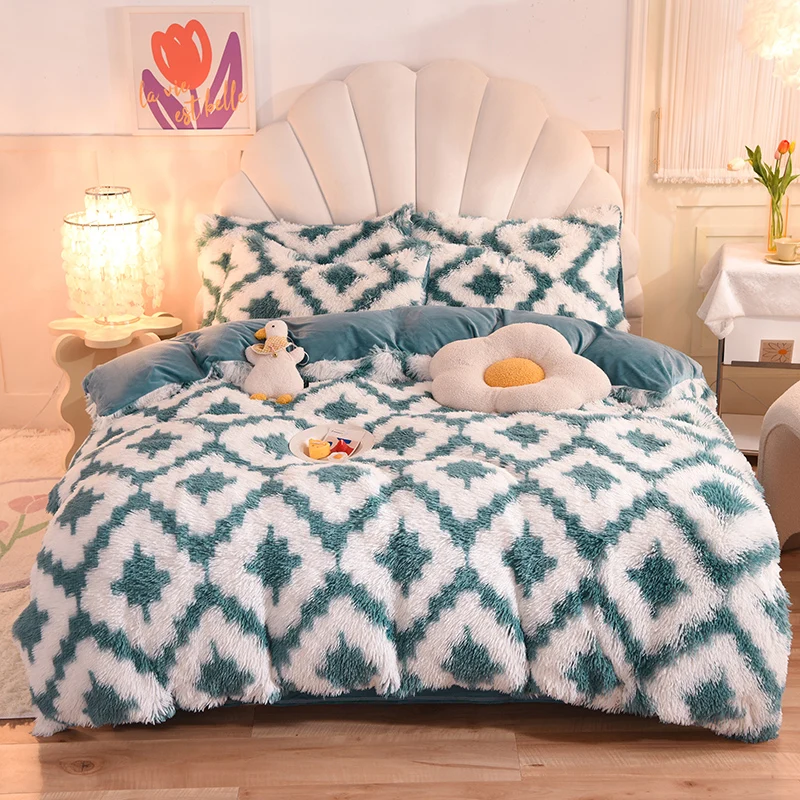 3Pcs Super Shaggy Coral Fleece Warm Cozy Princess Bedding Set Mink Velvet Duvet Cover Set Bed Comforter Cover Blanket Pillowcase 22 Se8e77928960a4879bd10f46451c9b473V