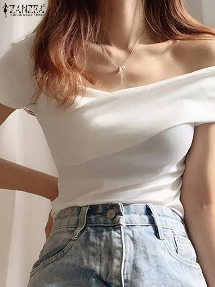 Women Elegant Short Sleeve Slim Fit Tops ZANZEA Summer Sexy Off Shoulder Blouse Fashion Club Party Shirt Casual Solid Blusas
Women Elegant Short Sleeve Slim Fit Tops ZANZEA Summer Sexy Off Shoulder Blouse Fashion Club Party Shirt Casual Solid Blusas