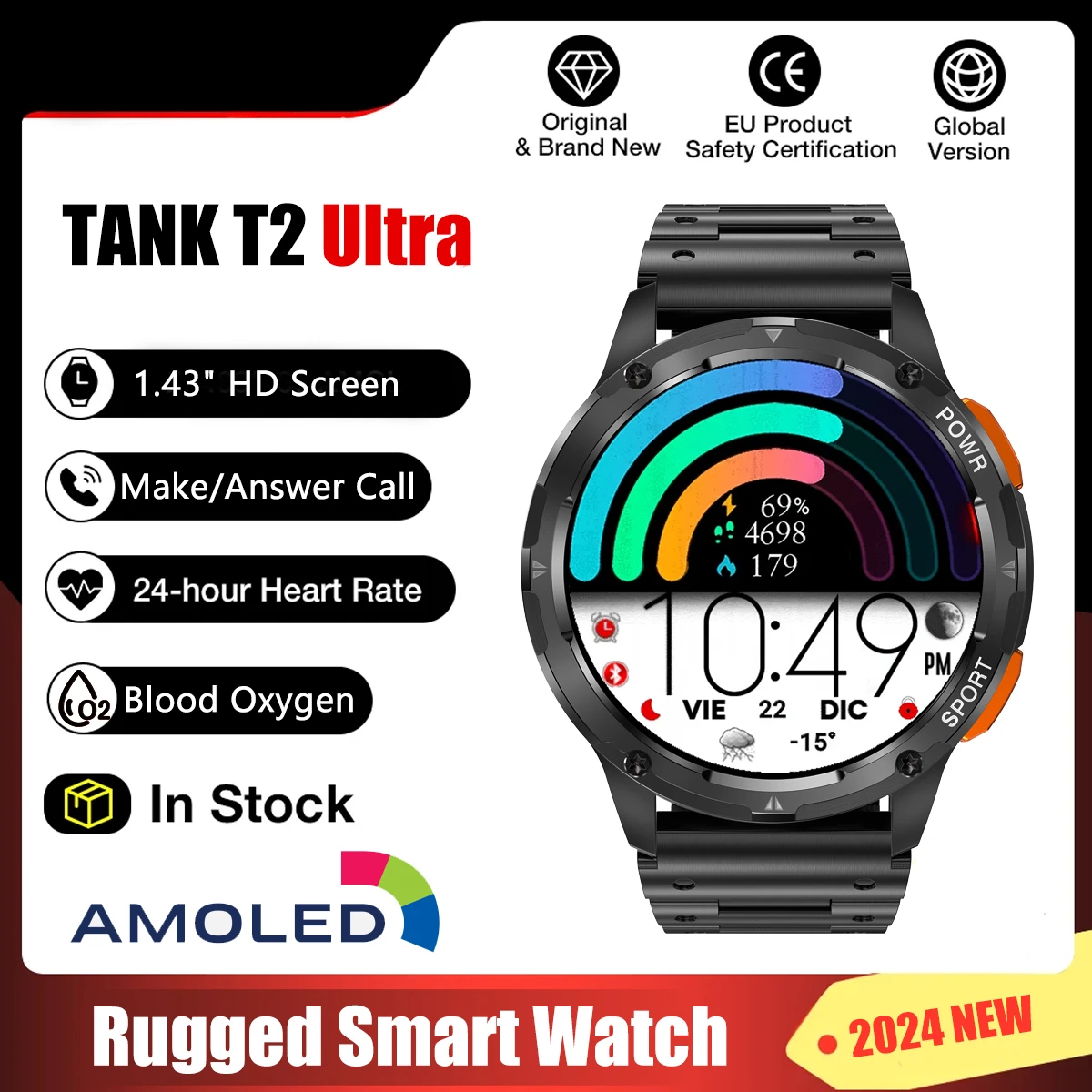 

Original Smart Watch Tank T2 Ultra AMOLED Always-on Display Bluetooth Call Men's Smartwatch IP68 Waterproof 100+ Sports Modes