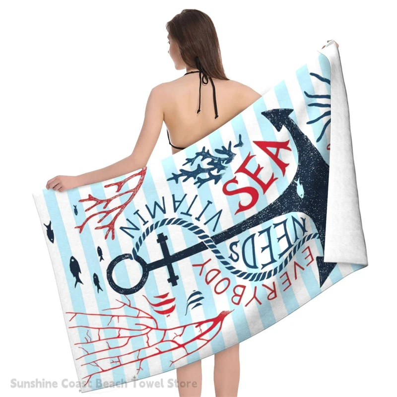 

Nautical Themed Anchors Pattern Beach Towel,Microfiber Sand Free Striped Beach Towels for Adults Kids,Quick Dry Navy Blue Towel