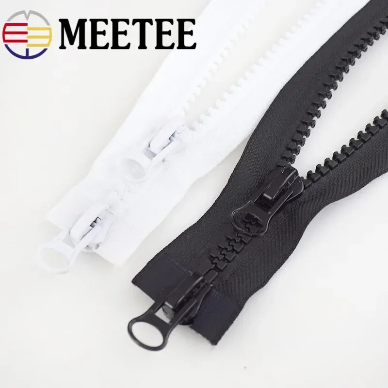 

1Pc Meetee 60-300cm 5# Resin Zippers Black White Double Slider Open-End Zips for Sewing Coat Tent Zipper Closure DIY Accessories