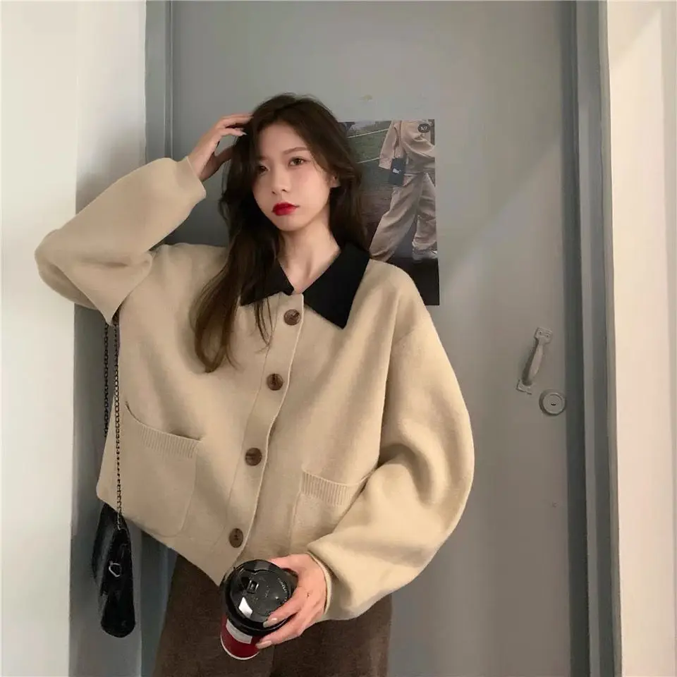 French Contrast Color Lapel Knit Women Autumn and Winter New Retro Loose Short Outdoor Bubble Long sleeve Top
French Contrast Color Lapel Knit Women Autumn and Winter New Retro Loose Short Outdoor Bubble Long sleeve Top