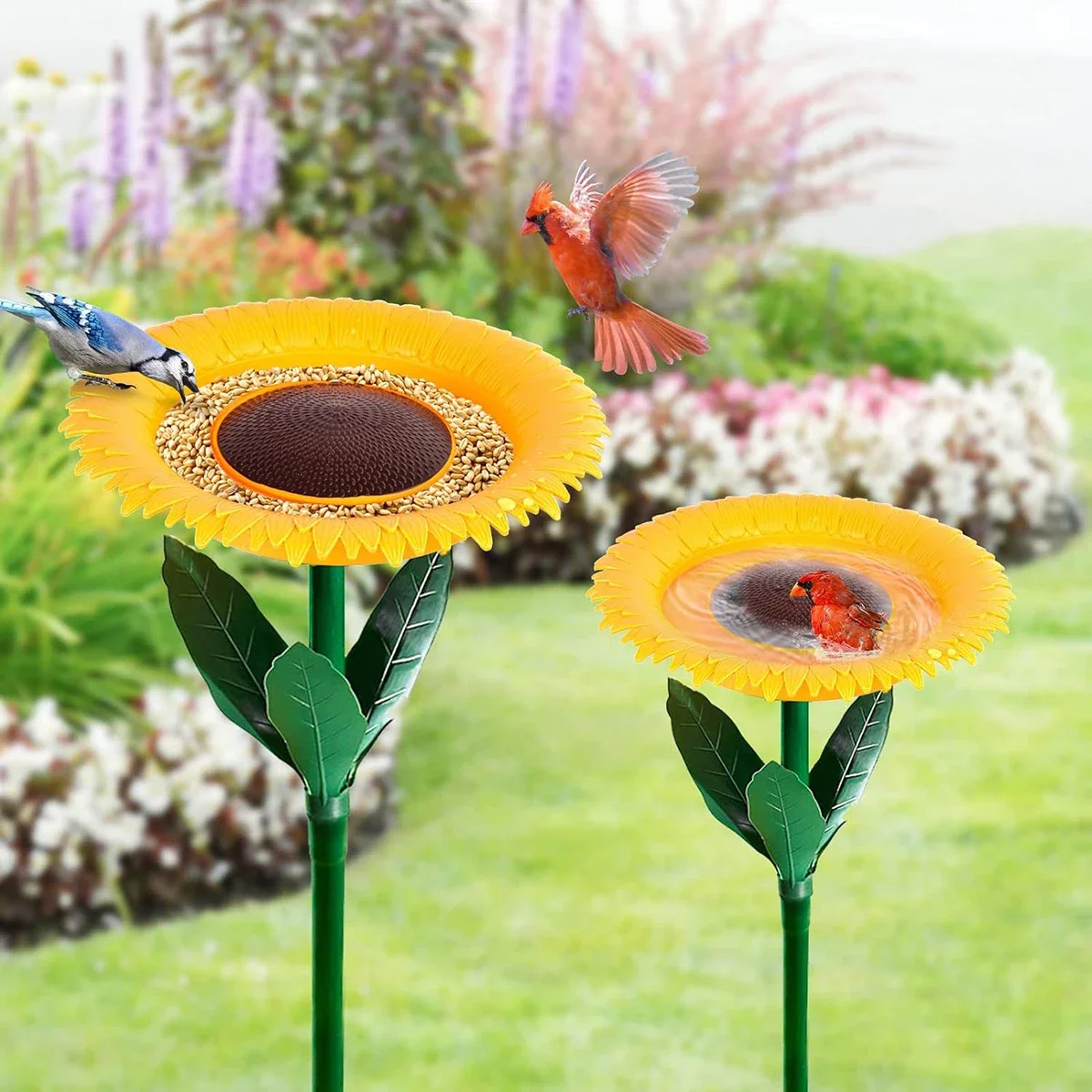 

Sunflower Bird Feeder and Bath Set - Outdoor Garden Decor Stake, Flower-Shaped Feeding Tray, Perfect for Wild Bird Watching