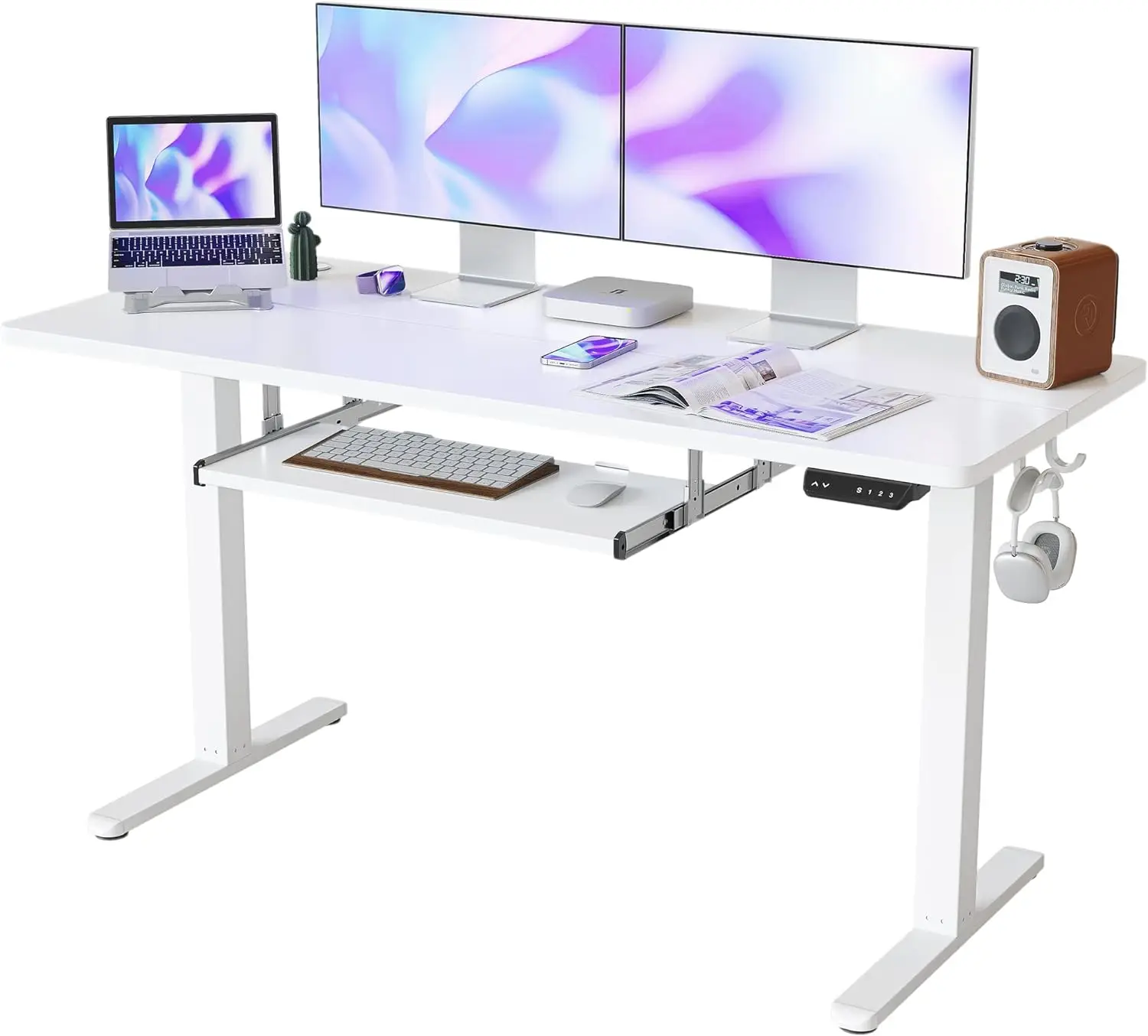 

FEZIBO Standing Desk with Keyboard Tray, 55 × 24 Inches Electric Height Adjustable Desk, Sit Stand Up Desk,