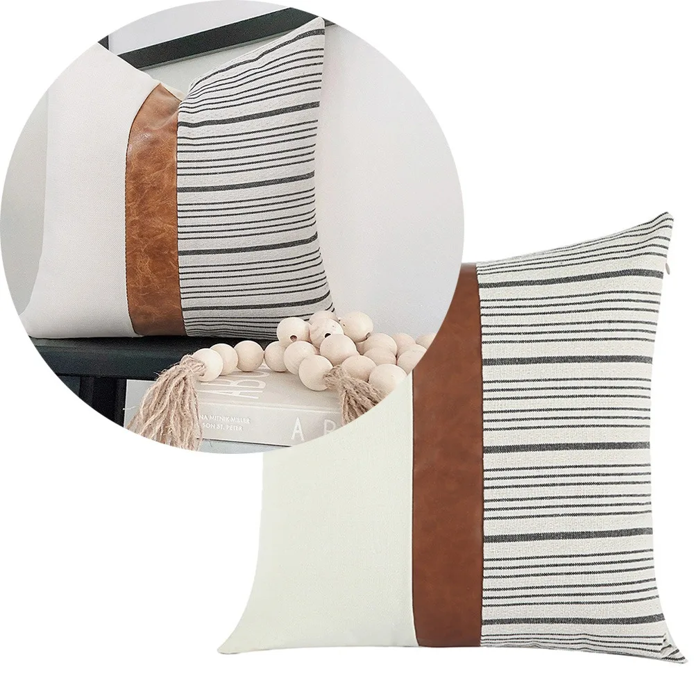2Pcs Modern Pillow Covers Linen Black&White Stripe Patchwork Pillow Cases Faux Leather Square Cushion Covers Farmhouse Decor
2Pcs Modern Pillow Covers Linen Black&White Stripe Patchwork Pillow Cases Faux Leather Square Cushion Covers Farmhouse Decor