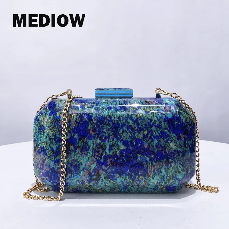 

MEDIOW Ladies Clutch Evening Bags For Women Luxury Designer Handbags Purses 2024 New In Acrylic Mica Texture Box Chain Shoulder