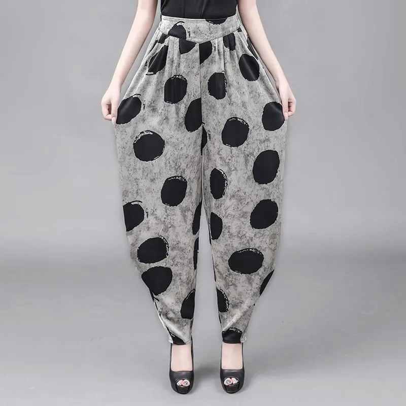 

Summer New Elastic Waist Fashion Polka Dot Printing Haren Pants Women High Street Casual Loose Pockets All-match Y2K Trousers