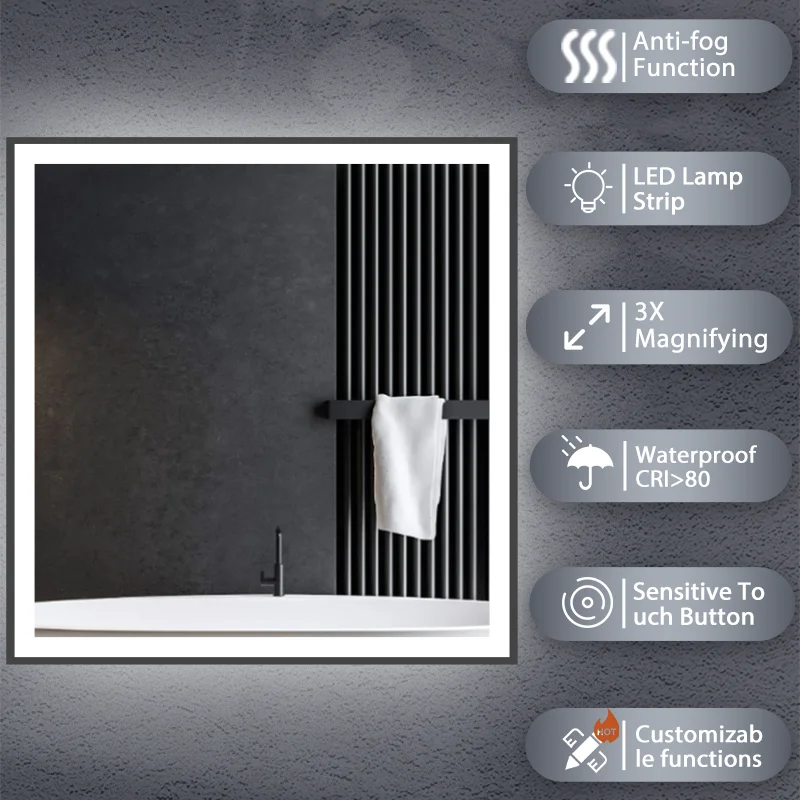 Large Bathroom LED Vanity Mirror Dimmable Anti-Fog led Mirror Anti-Fog Waterproof for Makeup Dressing Shaving Blow-drying
Large Bathroom LED Vanity Mirror Dimmable Anti-Fog led Mirror Anti-Fog Waterproof for Makeup Dressing Shaving Blow-drying