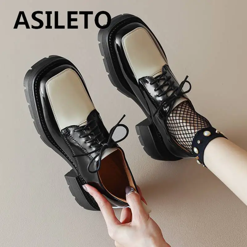 ASILETO Genuine Leather Pumps For Women Square Toe Chunky Heel 5cm Lace Up Mixed Color Casual Female Shoes Loafers Big Size 40
ASILETO Genuine Leather Pumps For Women Square Toe Chunky Heel 5cm Lace Up Mixed Color Casual Female Shoes Loafers Big Size 40