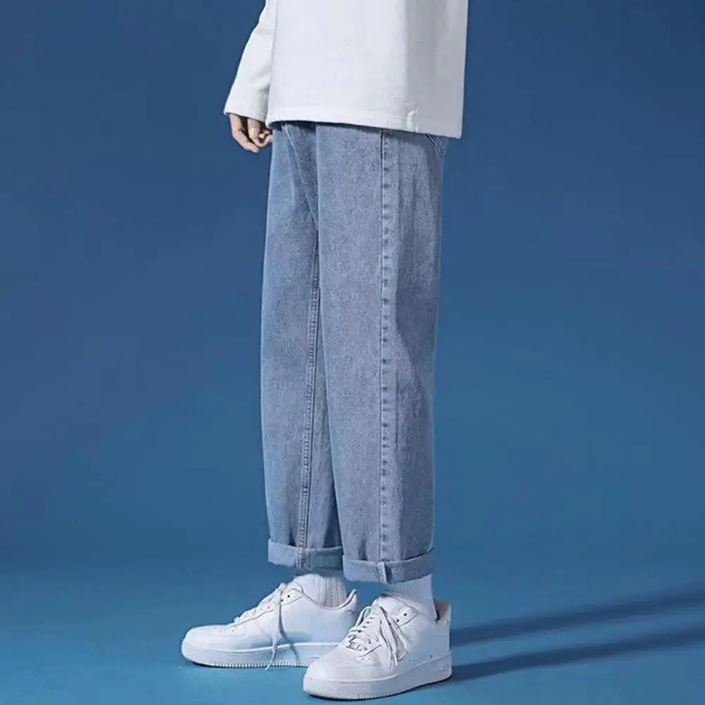 

Straight Wide Leg Pants Streetwear Men's Wide Leg Denim Pants with Zipper Fly Pockets Casual Loose Fit Jeans for A Stylish Look
