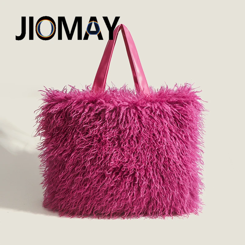 

JIOMAY 2024 Cute Style Luxury Designer Handbags Flannel Tote Bag High-Capacity Circular Bag For Women Y2K Purses Large Tote Bag