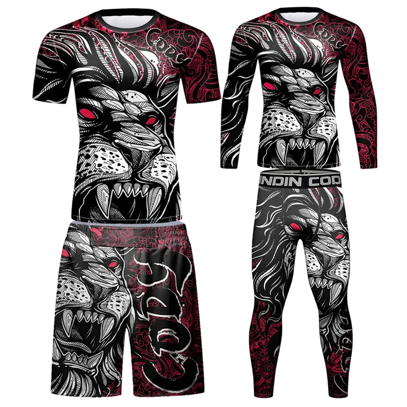 

Boxing Rashguard T Shirts+Pants Suit Men MMA Rash Guard BJJ Jerseys Muay Thai Shorts MMA Compression Shirt Kickboxing Sport Sets