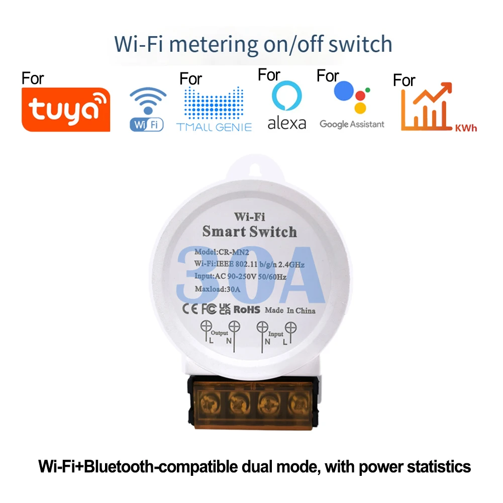 Умный выключатель для контроля мощности с Wi-Fi, 30 А, 90-250 В переменного тока
Умный выключатель для контроля мощности с Wi-Fi, 30 А, 90-250 В переменного тока