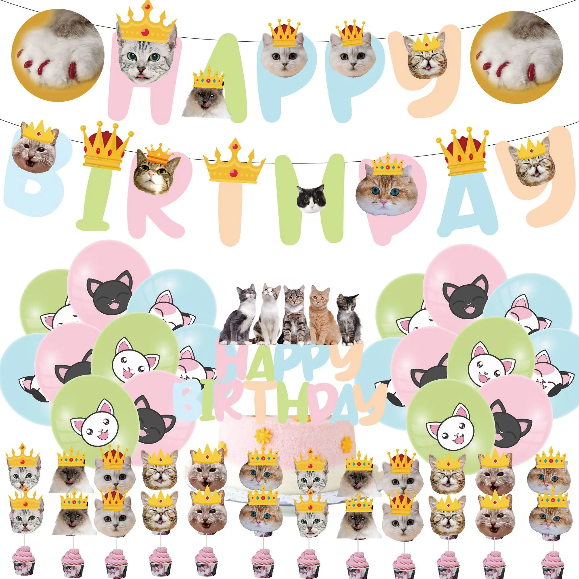 New Cat Cartoon Theme Birthday Party Cute Pet Perfect Gift Decoration Supplies Set Flag Balloon Shaped Banner Set Baby Shower
New Cat Cartoon Theme Birthday Party Cute Pet Perfect Gift Decoration Supplies Set Flag Balloon Shaped Banner Set Baby Shower