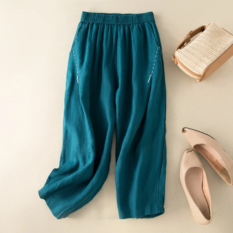Limiguyue Ethnic Embroidery Cotton Linen Harem Pants Casual Elastic Waist All Match Calf-Length Trousers Summer Clothes U252
Limiguyue Ethnic Embroidery Cotton Linen Harem Pants Casual Elastic Waist All Match Calf-Length Trousers Summer Clothes U252