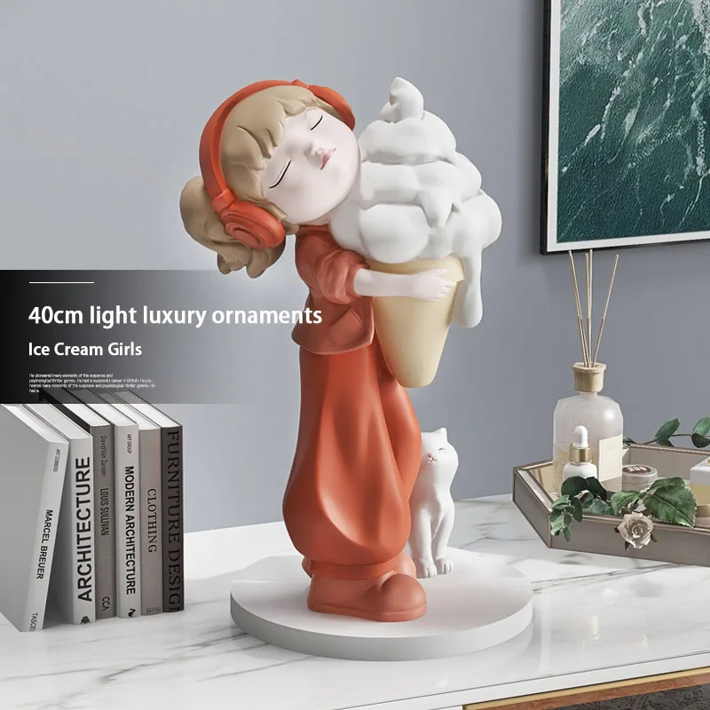 

Home Decor Lce Cream Girl Ornaments Accessories Figurines For Interior Resin FRP Living Room Figure Tabletop Decoration Statue