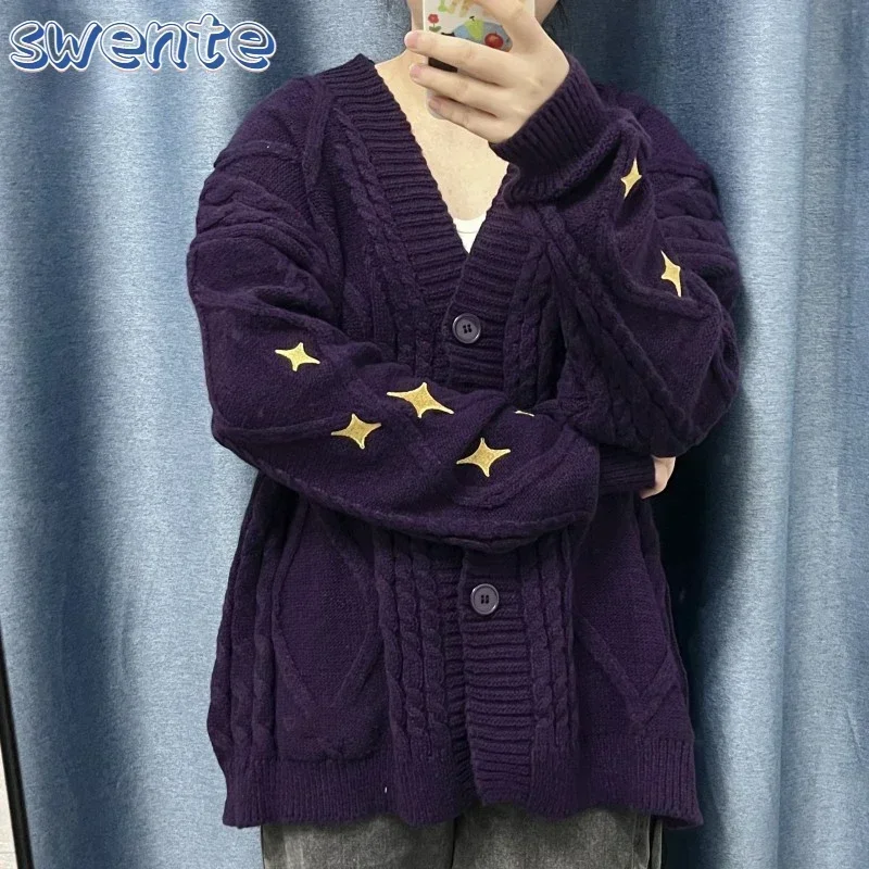 Speak on Now Dark Purple Cardigan Women Autumn Star Embroidered Sweaters Loose Knitted Cardigans V Neck Tay Lor Sweater Coats
Speak on Now Dark Purple Cardigan Women Autumn Star Embroidered Sweaters Loose Knitted Cardigans V Neck Tay Lor Sweater Coats