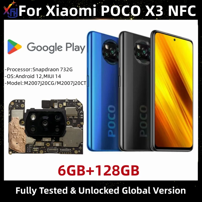 

Mainboard for Xiaomi POCO X3 NFC, Original Motherboard PCB Module, 128GB, Main Circuit Board, Global Version