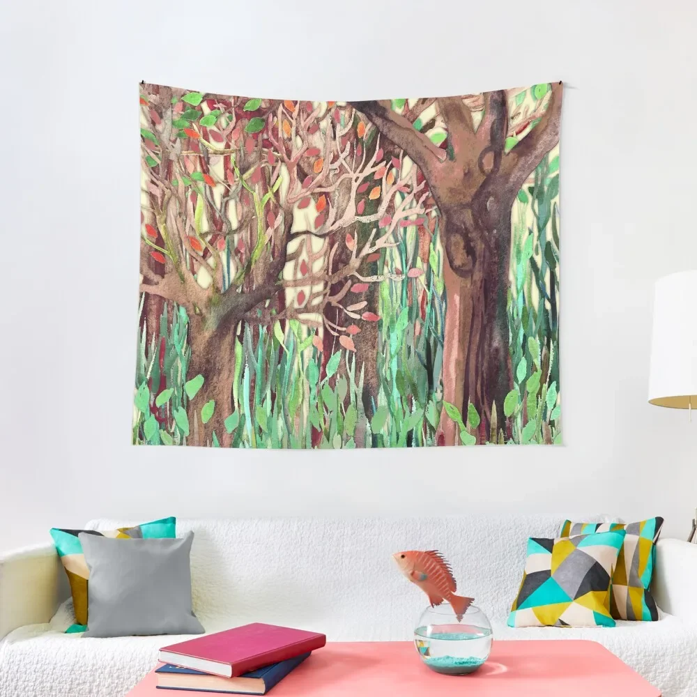 

Lost in the Forest - watercolor painting collage Tapestry Wall Tapestries Wall Decor Hanging Tapestry