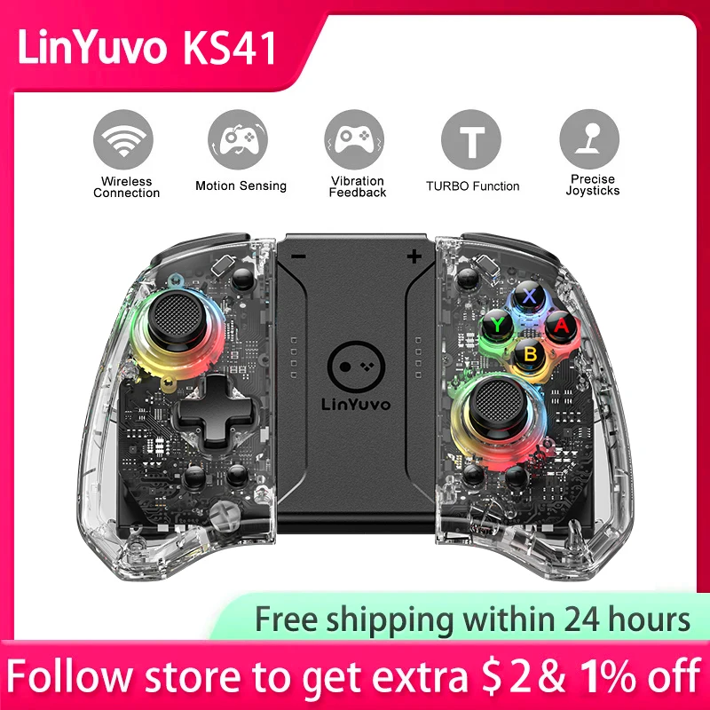 LinYuvo KS41 Joypad Wireless Controller Gamepad Wake Up 6 Axis Gyro Controller Hardware Ring gamepad Compatible Nintendo Swtich
LinYuvo KS41 Joypad Wireless Controller Gamepad Wake Up 6 Axis Gyro Controller Hardware Ring gamepad Compatible Nintendo Swtich