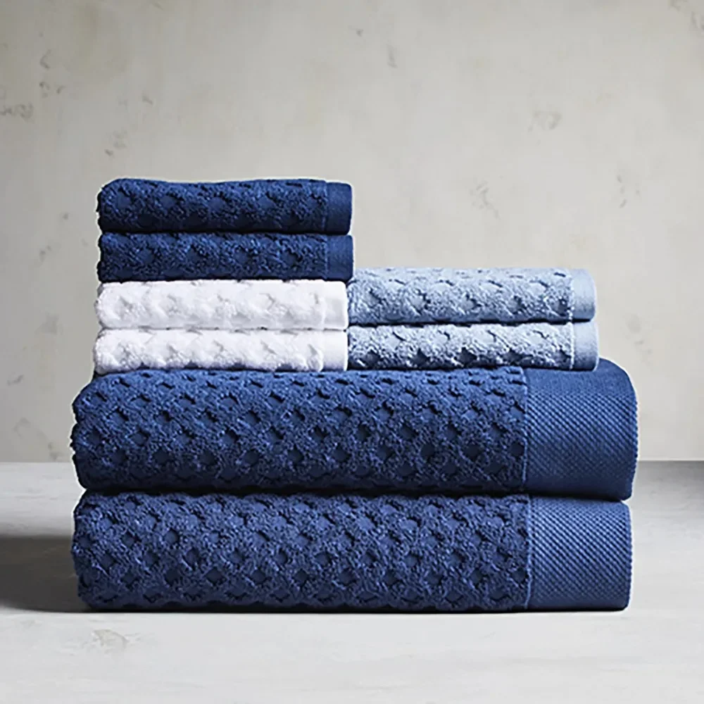 

Luxury Cotton Towel Signature Soft Textured 8 Piece Towel Set, Blue Zero Twist Cotton- Quick Dry, Soft and Absorbent Cotton