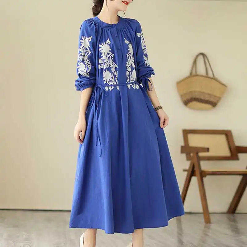 Vintage Embroidered Maxi Dress New Women O-Neck Long Sleeve Lace-Up Robe Femme Casual Loose Cotton Linen Vestido Clothing Q383
Vintage Embroidered Maxi Dress New Women O-Neck Long Sleeve Lace-Up Robe Femme Casual Loose Cotton Linen Vestido Clothing Q383