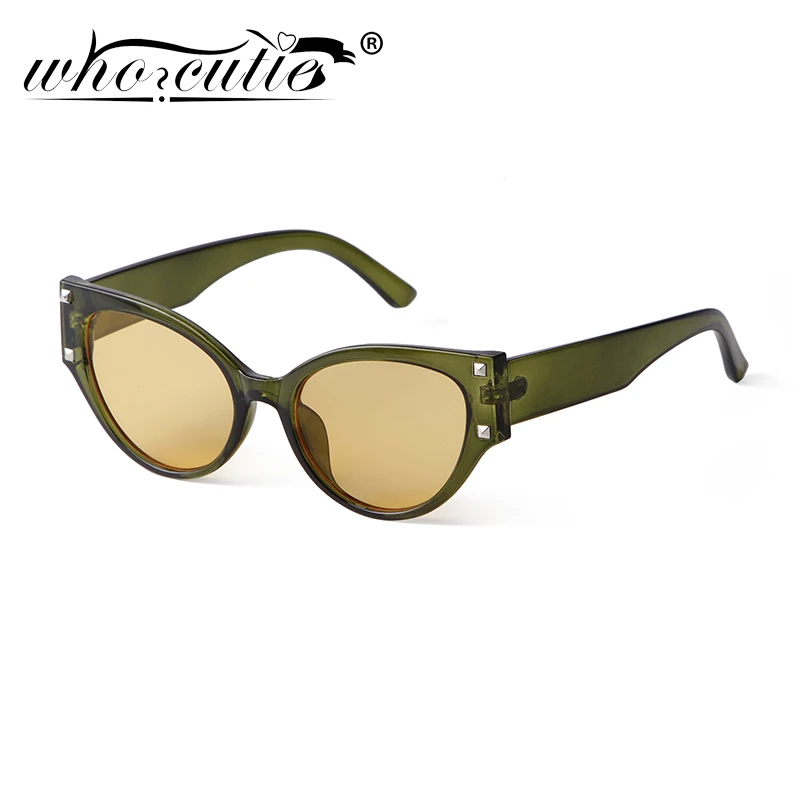 

Vintage Cat Eye Sunglasses Women Brand Designer 2022 Tortoise Shell Green Rivets Frame Decor Rectangle Shades Sun Glasses UV400