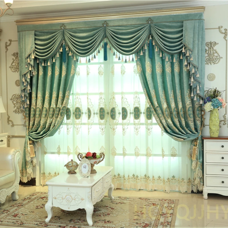 European And American Luxury Green Chenille Curtains For Living Room Gold Thread Velvet Embroidery Bedroom Study Valance Curtain
European And American Luxury Green Chenille Curtains For Living Room Gold Thread Velvet Embroidery Bedroom Study Valance Curtain