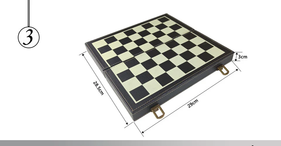 Easytoday Folding Chess Synthetic Leather Chessboard Solid Wood Chess Box Metal Chess Pieces High-quality Table Games Set Gift (3)