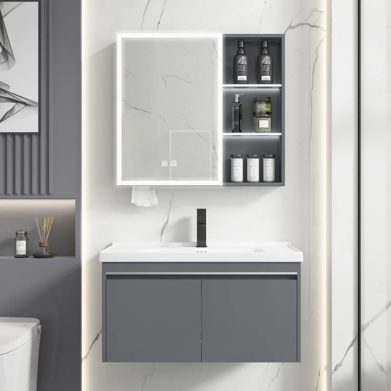 

Light Modern Bathroom Cabinet Luxury Mirror Closet Space Saving Bathroom Vanity Storage Toilet Mueble Lavabo House Accessories