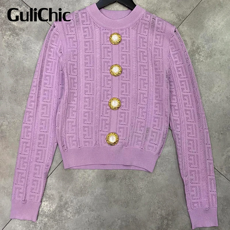 9.3 GuliChic Women Elegant Temperament Geometric Knitted Hollow Out Long Sleeve Knitwear Heavy Industry Button Pullover
9.3 GuliChic Women Elegant Temperament Geometric Knitted Hollow Out Long Sleeve Knitwear Heavy Industry Button Pullover