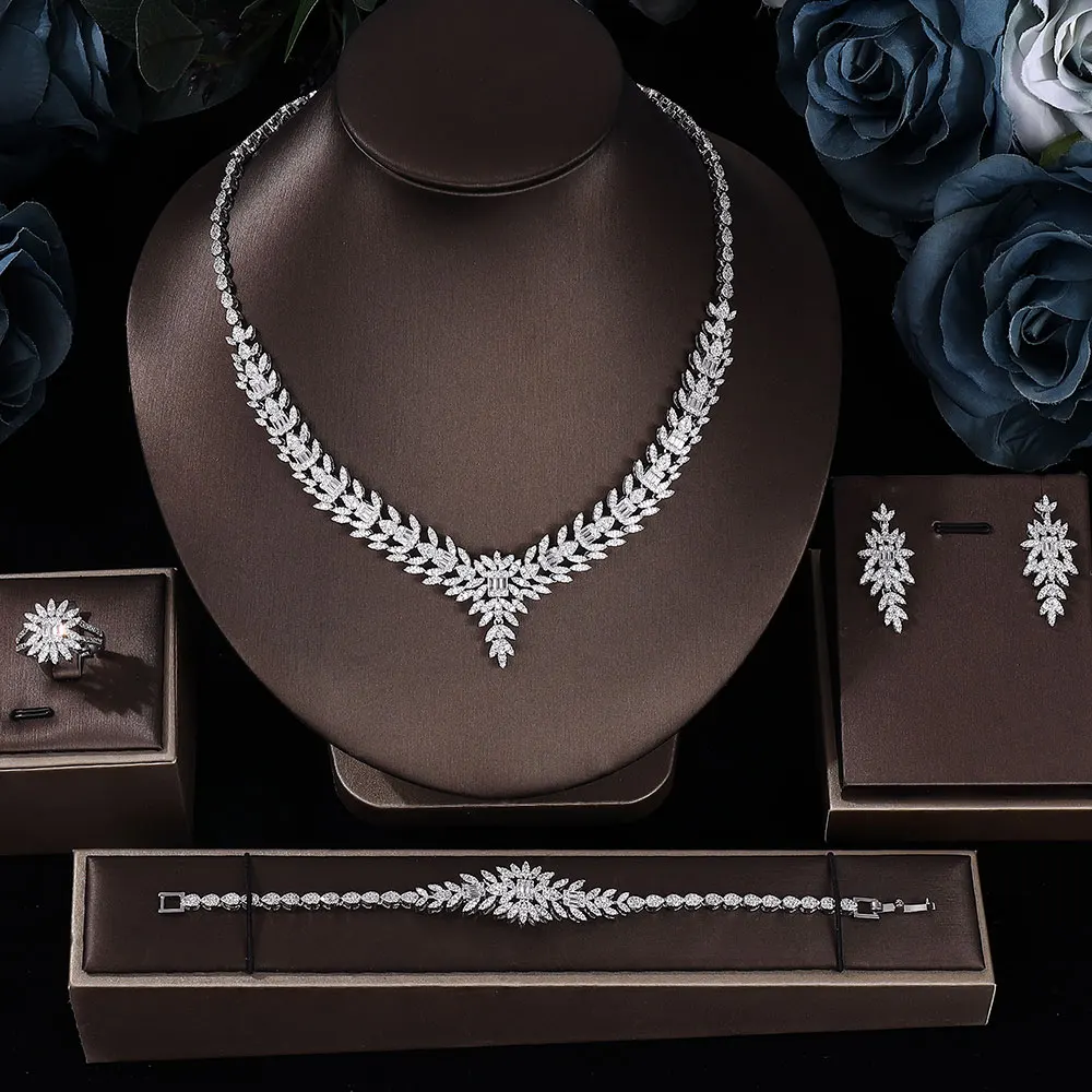 Luxury Dubai Nigerian Bridal Jewelry Cubic Zirconia Necklace and Earring Set 4 Pcs Wedding Brides Accessories
Luxury Dubai Nigerian Bridal Jewelry Cubic Zirconia Necklace and Earring Set 4 Pcs Wedding Brides Accessories