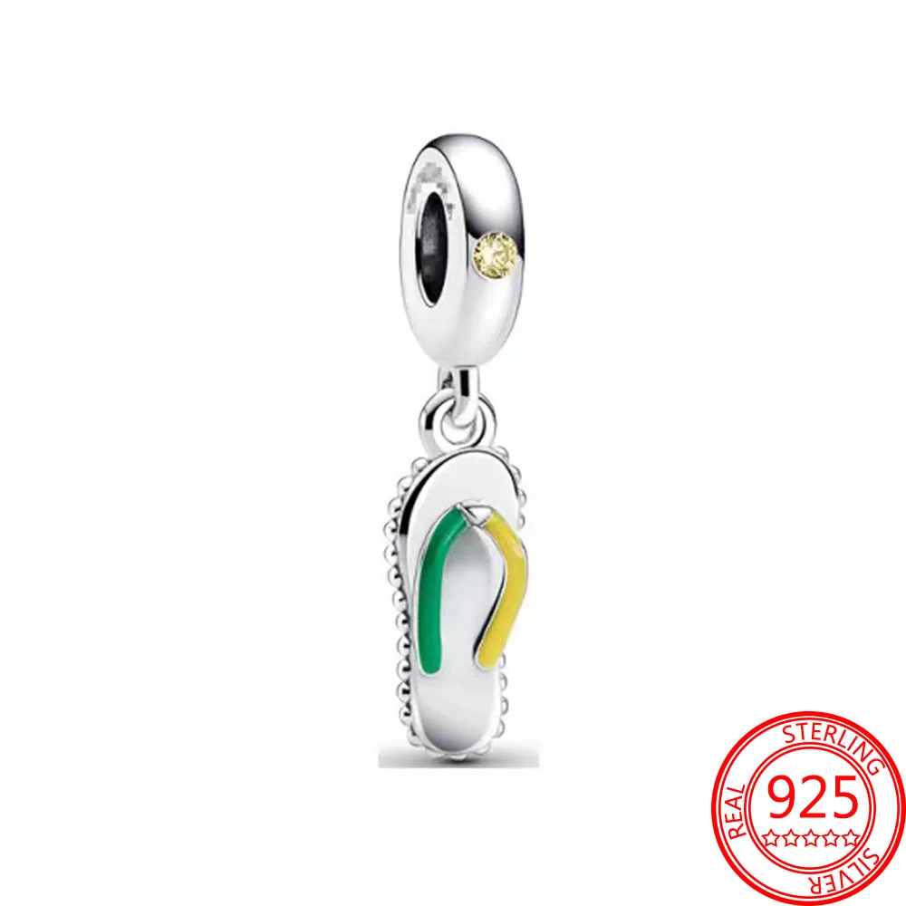 

Authentic 925 Sterling Silver Summer Flip Flops Green Dangle Charm Fit Original Pandora 3mm Moment Bracelets Jewelry Makings