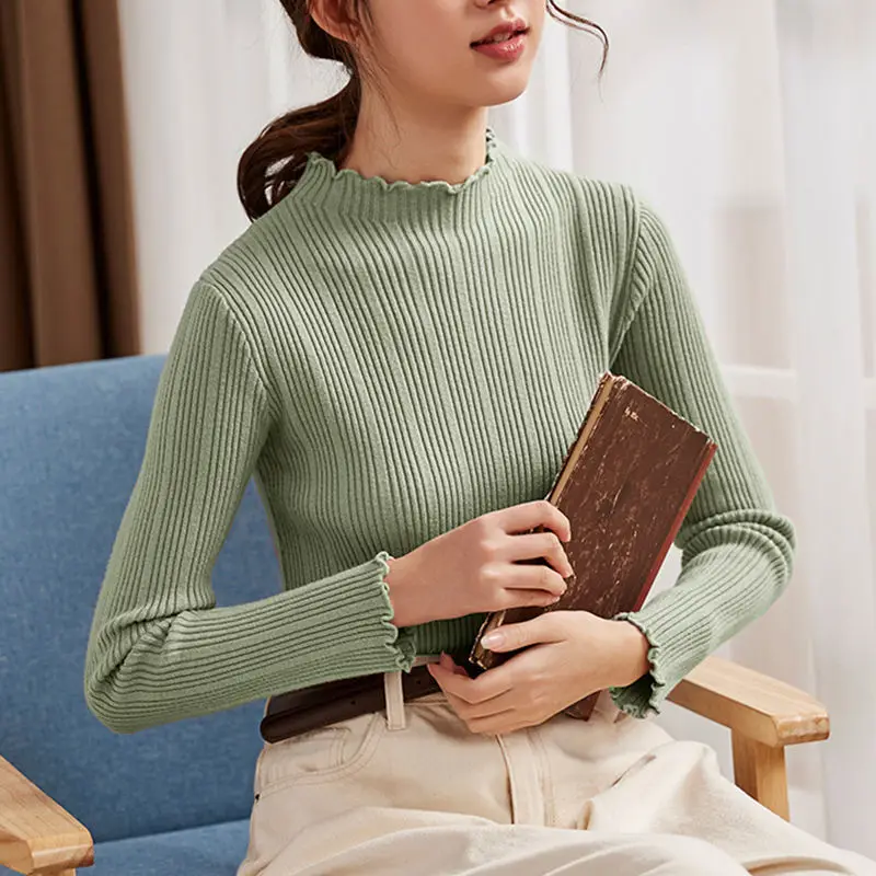 

Women's Bottoming Shirt Autumn and Winter Cashmere Blend Soft Skin-Friendly Solid Color Close-fitting Knitted Bottoming Shirt