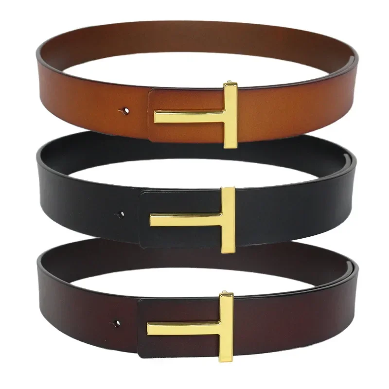 

2024 New Fashion Luxury 3.8cm Width TF Real Leather Designer Brand T Outdoor Men Belt Soft Real Accessories Women Black Belt